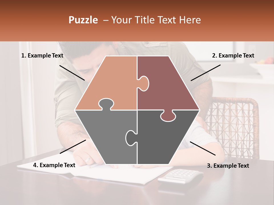 A Man Helping A Young Boy Write Something On A Piece Of Paper PowerPoint Template