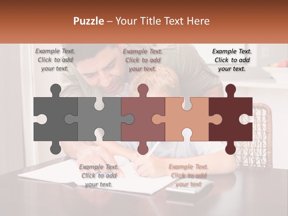 A Man Helping A Young Boy Write Something On A Piece Of Paper PowerPoint Template