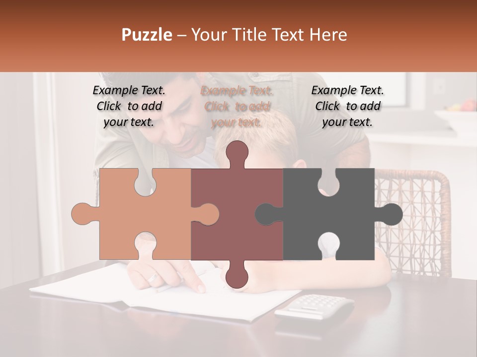 A Man Helping A Young Boy Write Something On A Piece Of Paper PowerPoint Template