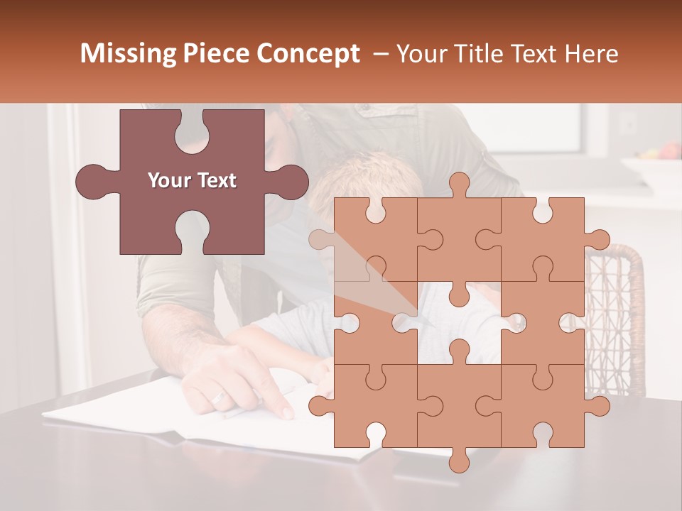 A Man Helping A Young Boy Write Something On A Piece Of Paper PowerPoint Template