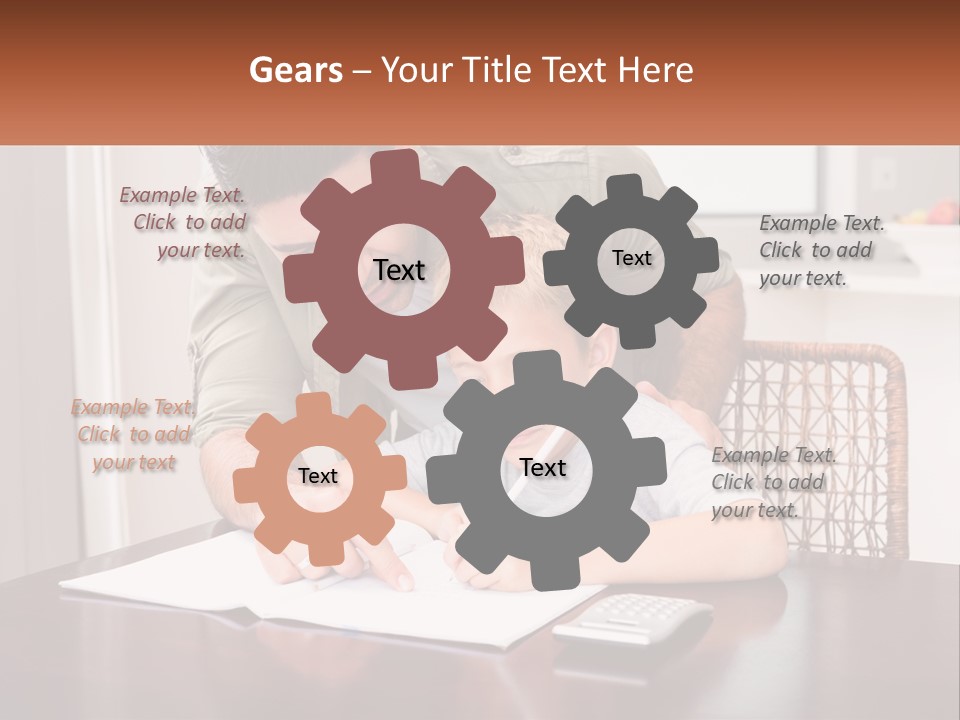 A Man Helping A Young Boy Write Something On A Piece Of Paper PowerPoint Template