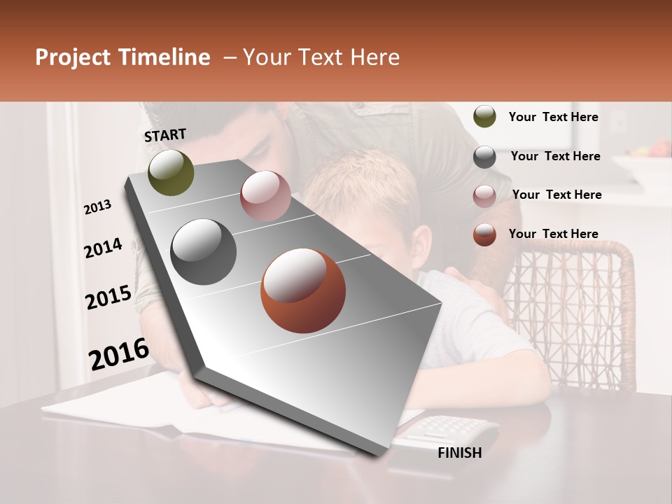 A Man Helping A Young Boy Write Something On A Piece Of Paper PowerPoint Template