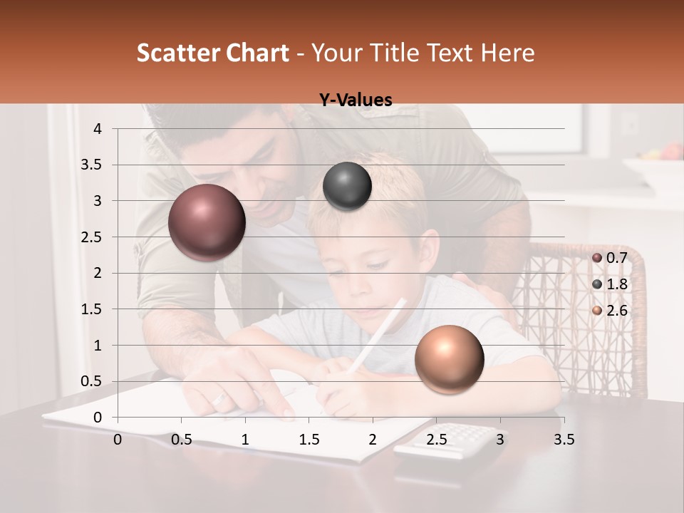 A Man Helping A Young Boy Write Something On A Piece Of Paper PowerPoint Template