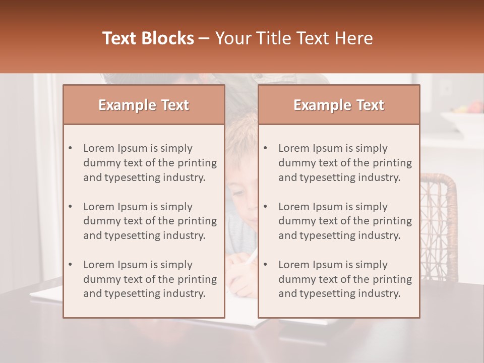 A Man Helping A Young Boy Write Something On A Piece Of Paper PowerPoint Template