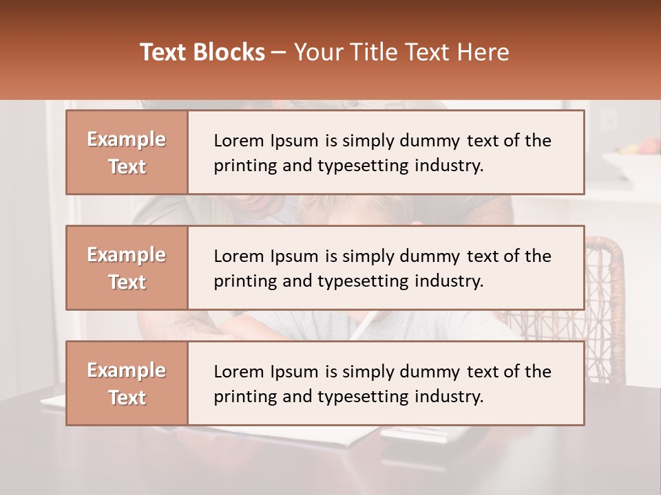 A Man Helping A Young Boy Write Something On A Piece Of Paper PowerPoint Template