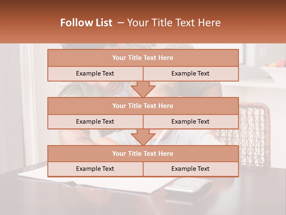 A Man Helping A Young Boy Write Something On A Piece Of Paper PowerPoint Template