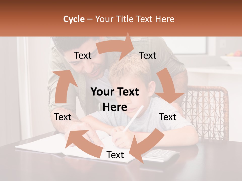 A Man Helping A Young Boy Write Something On A Piece Of Paper PowerPoint Template
