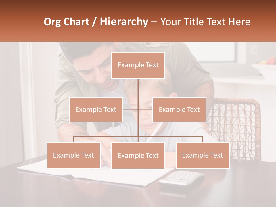 A Man Helping A Young Boy Write Something On A Piece Of Paper PowerPoint Template