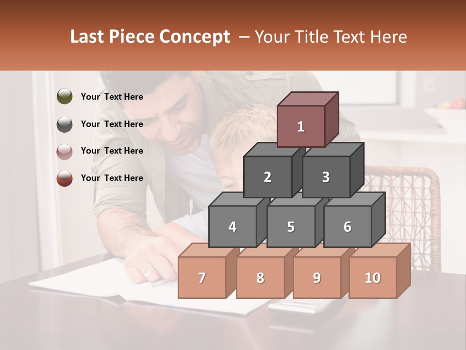 A Man Helping A Young Boy Write Something On A Piece Of Paper PowerPoint Template