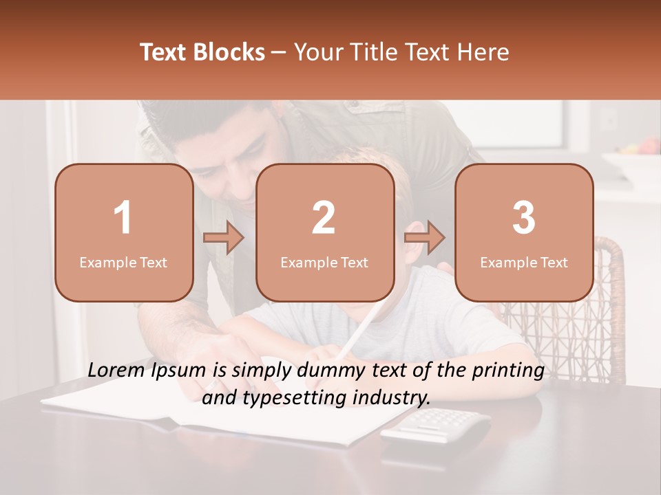 A Man Helping A Young Boy Write Something On A Piece Of Paper PowerPoint Template