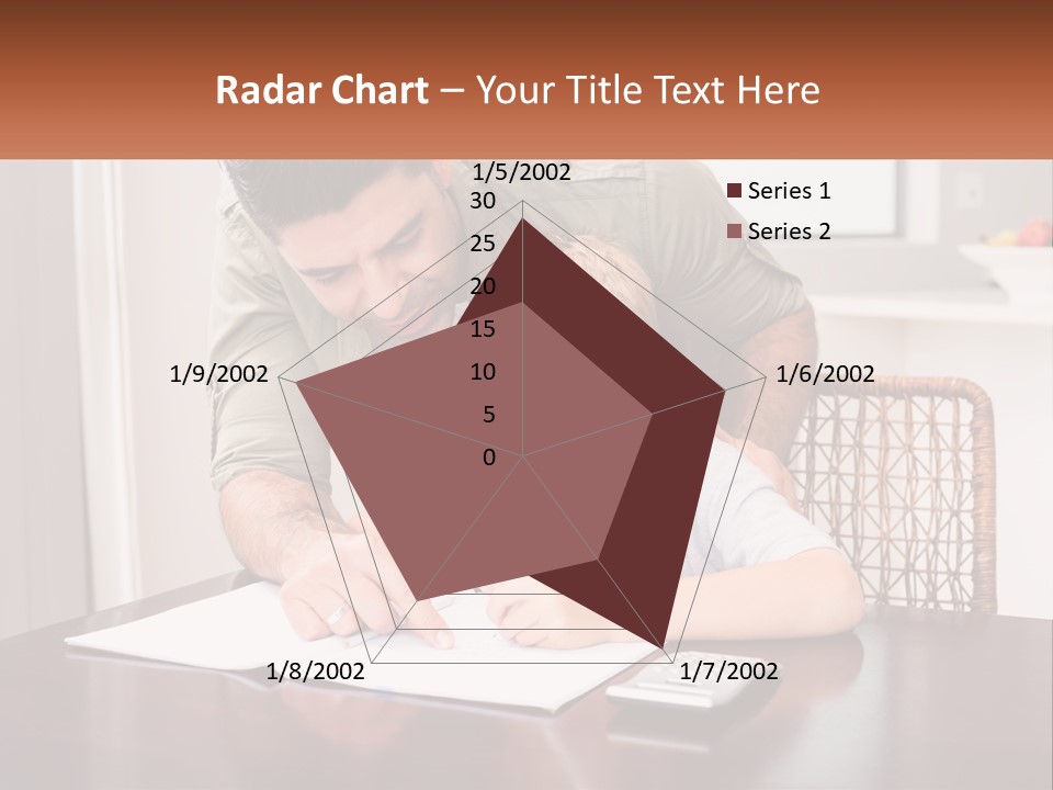 A Man Helping A Young Boy Write Something On A Piece Of Paper PowerPoint Template