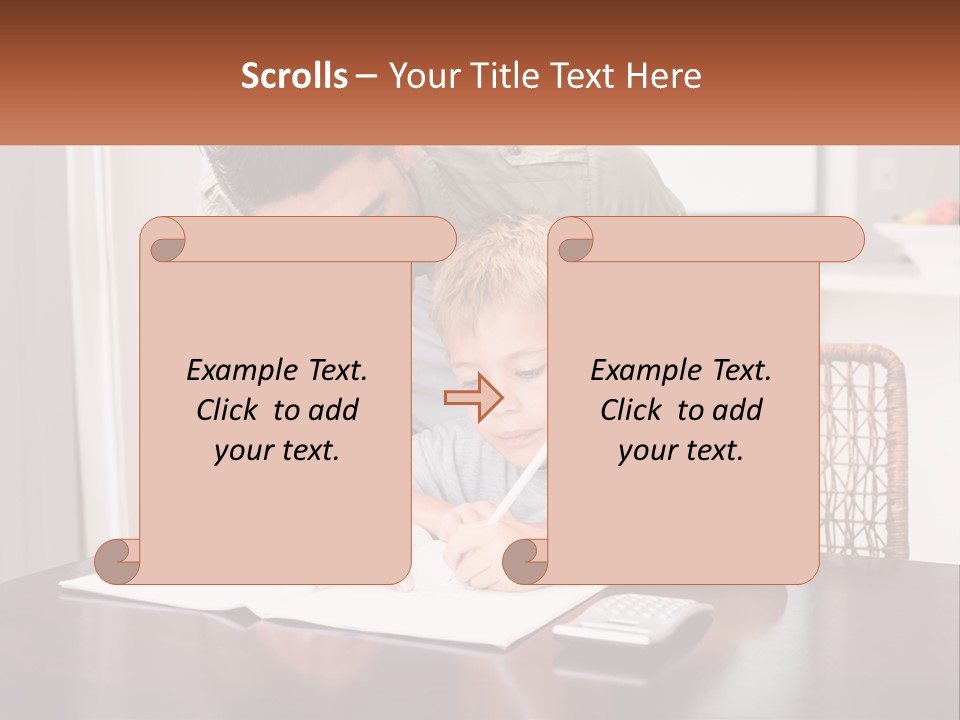 A Man Helping A Young Boy Write Something On A Piece Of Paper PowerPoint Template