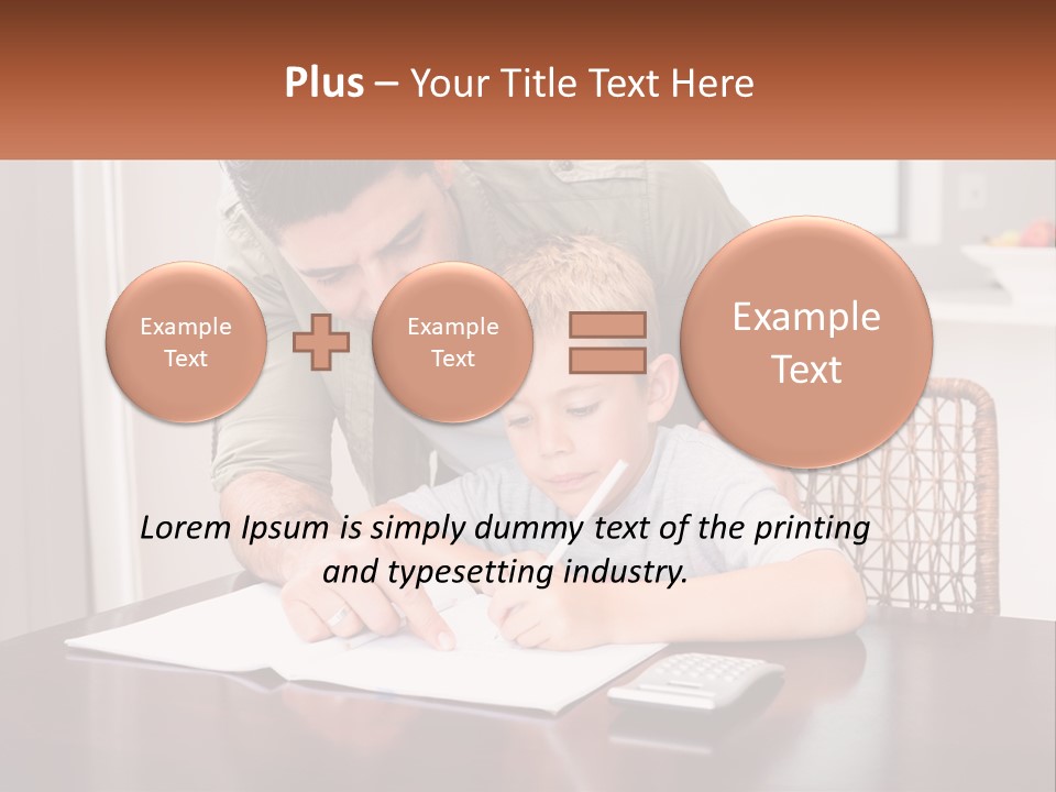 A Man Helping A Young Boy Write Something On A Piece Of Paper PowerPoint Template