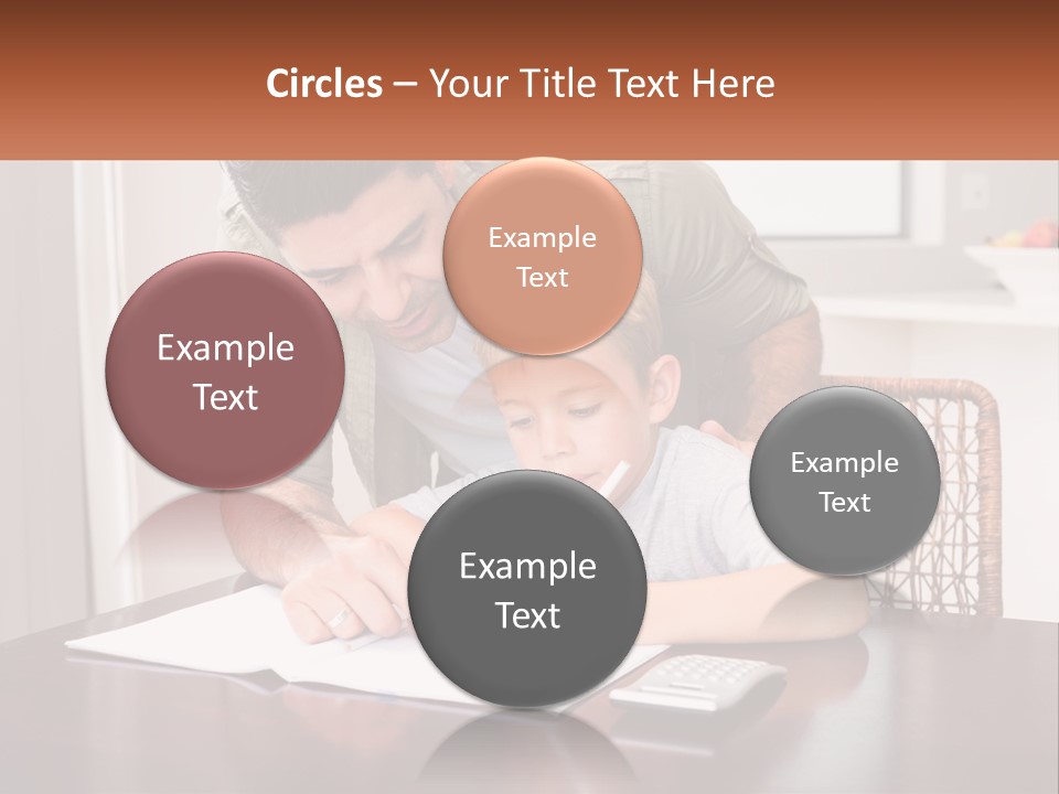 A Man Helping A Young Boy Write Something On A Piece Of Paper PowerPoint Template