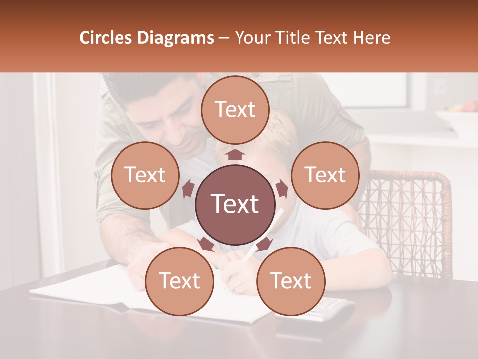 A Man Helping A Young Boy Write Something On A Piece Of Paper PowerPoint Template