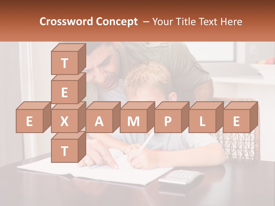 A Man Helping A Young Boy Write Something On A Piece Of Paper PowerPoint Template