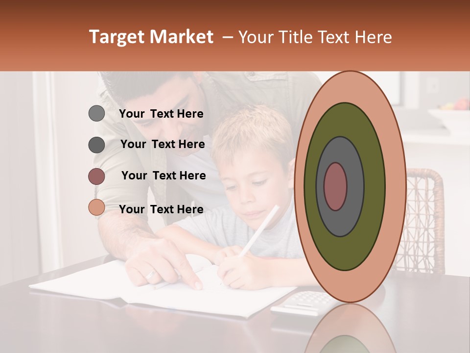 A Man Helping A Young Boy Write Something On A Piece Of Paper PowerPoint Template