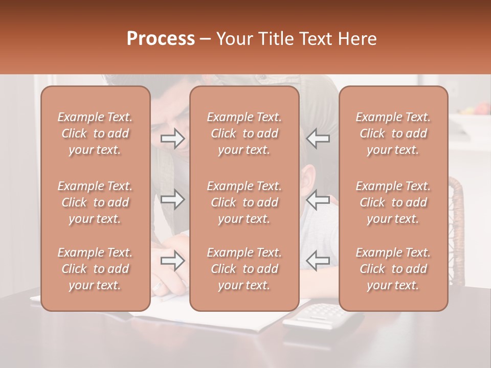 A Man Helping A Young Boy Write Something On A Piece Of Paper PowerPoint Template