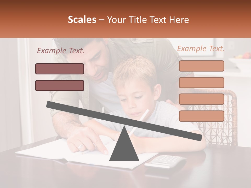 A Man Helping A Young Boy Write Something On A Piece Of Paper PowerPoint Template