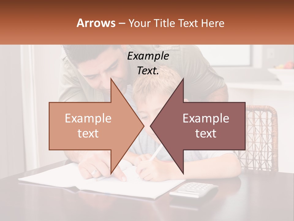 A Man Helping A Young Boy Write Something On A Piece Of Paper PowerPoint Template