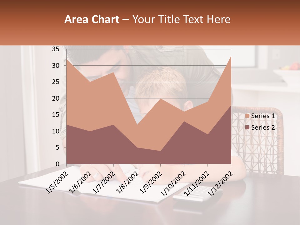 A Man Helping A Young Boy Write Something On A Piece Of Paper PowerPoint Template
