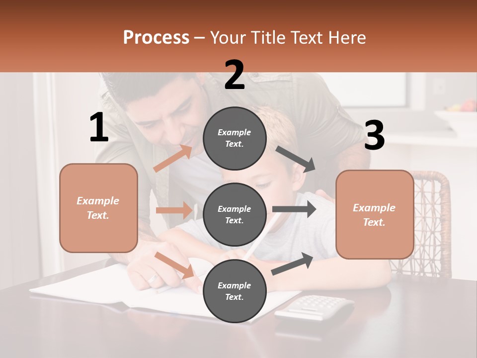 A Man Helping A Young Boy Write Something On A Piece Of Paper PowerPoint Template