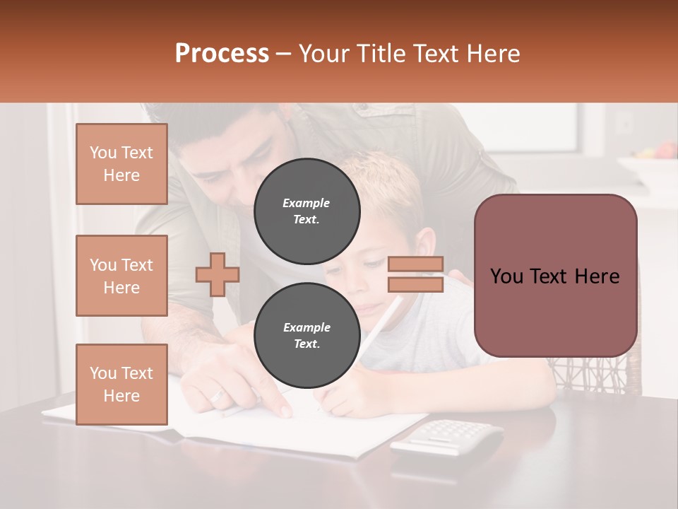 A Man Helping A Young Boy Write Something On A Piece Of Paper PowerPoint Template