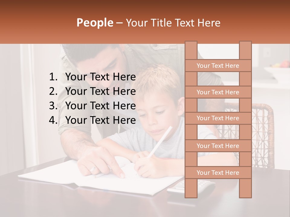 A Man Helping A Young Boy Write Something On A Piece Of Paper PowerPoint Template