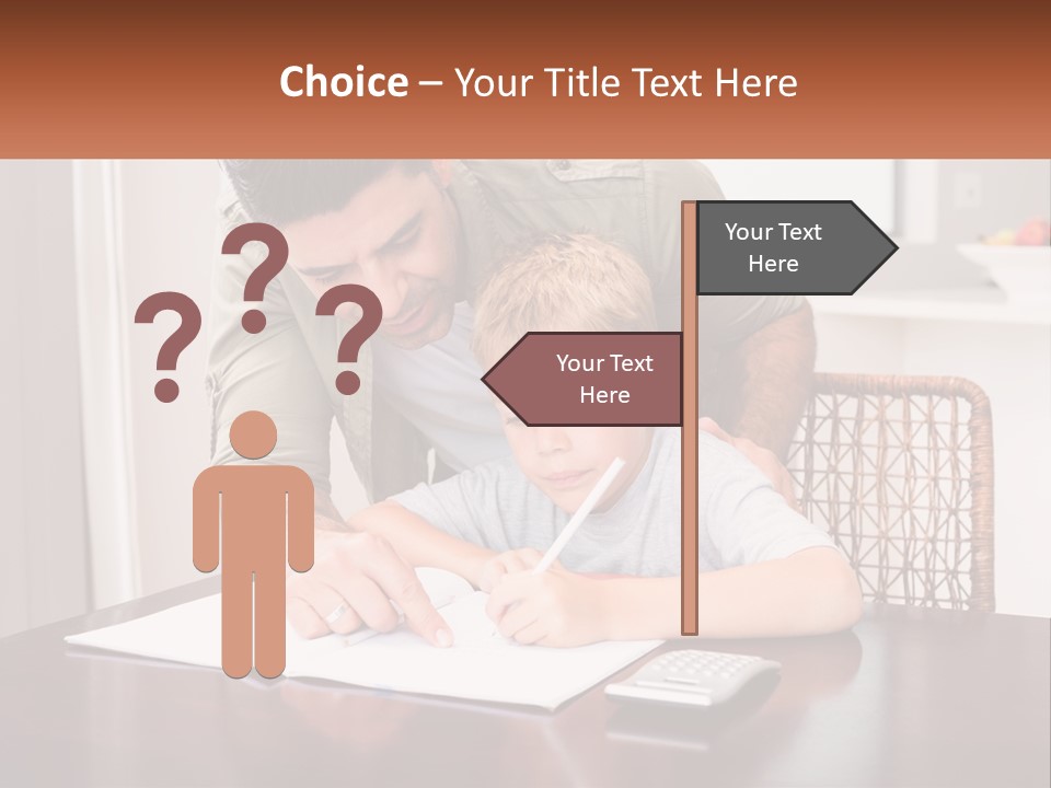 A Man Helping A Young Boy Write Something On A Piece Of Paper PowerPoint Template