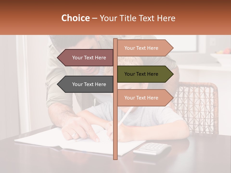 A Man Helping A Young Boy Write Something On A Piece Of Paper PowerPoint Template