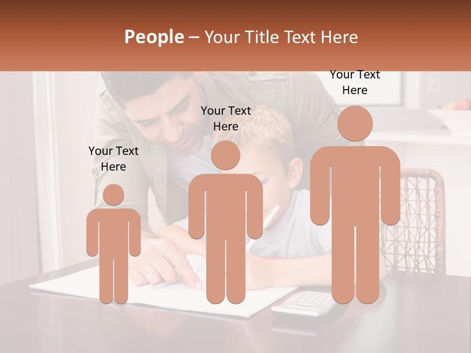 A Man Helping A Young Boy Write Something On A Piece Of Paper PowerPoint Template