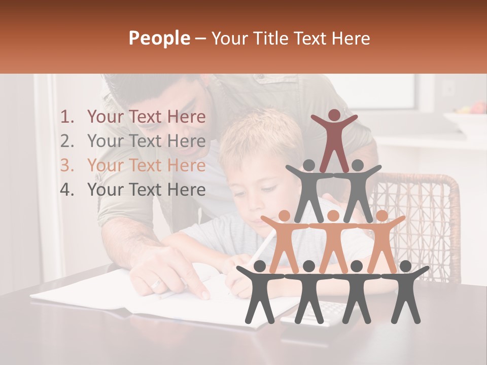 A Man Helping A Young Boy Write Something On A Piece Of Paper PowerPoint Template