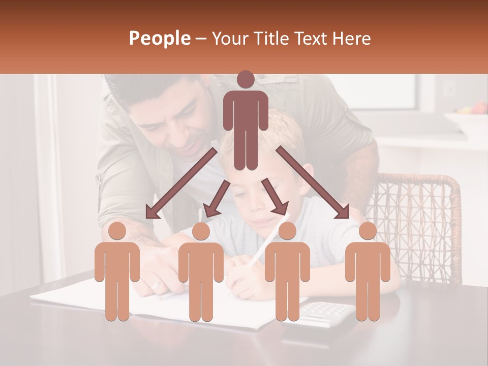 A Man Helping A Young Boy Write Something On A Piece Of Paper PowerPoint Template