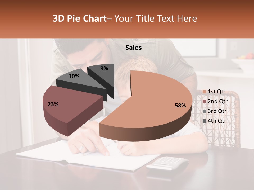 A Man Helping A Young Boy Write Something On A Piece Of Paper PowerPoint Template