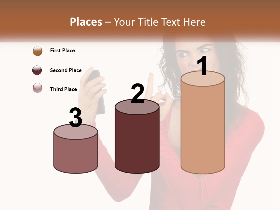 A Woman In A Red Shirt Holding A Cell Phone PowerPoint Template