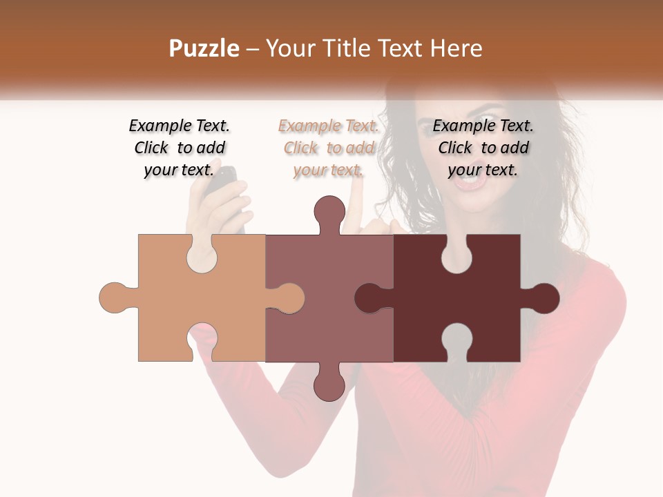 A Woman In A Red Shirt Holding A Cell Phone PowerPoint Template