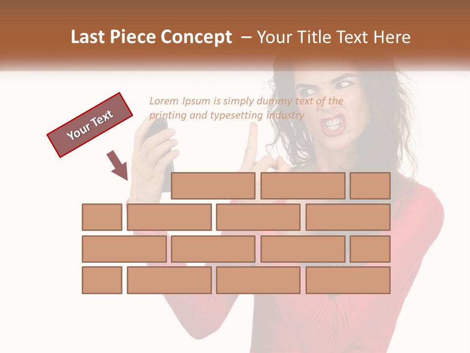 A Woman In A Red Shirt Holding A Cell Phone PowerPoint Template