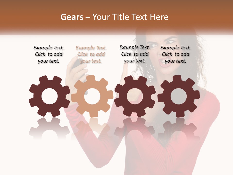 A Woman In A Red Shirt Holding A Cell Phone PowerPoint Template
