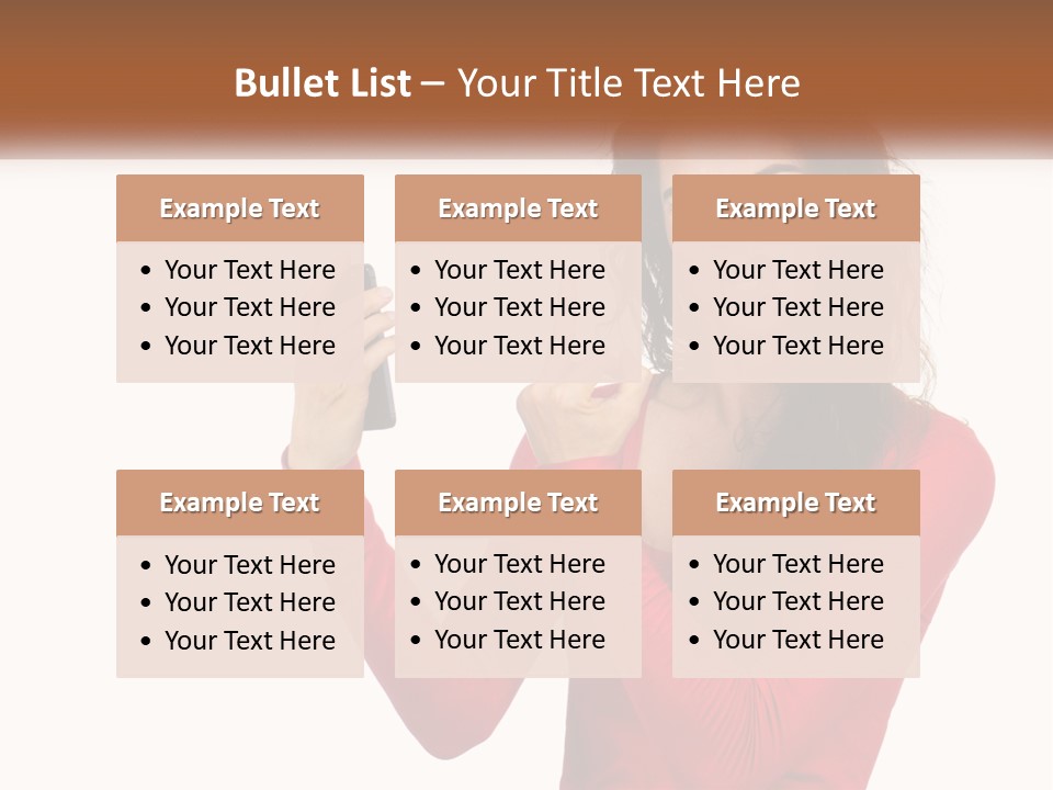 A Woman In A Red Shirt Holding A Cell Phone PowerPoint Template