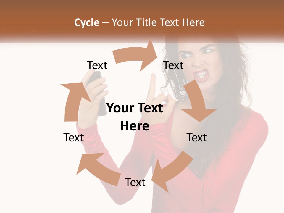 A Woman In A Red Shirt Holding A Cell Phone PowerPoint Template