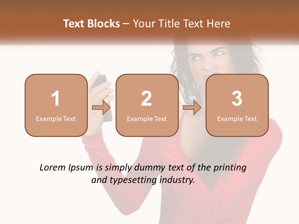 A Woman In A Red Shirt Holding A Cell Phone PowerPoint Template