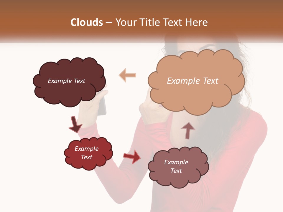 A Woman In A Red Shirt Holding A Cell Phone PowerPoint Template