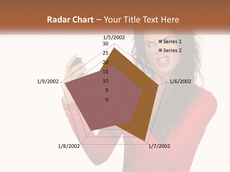 A Woman In A Red Shirt Holding A Cell Phone PowerPoint Template