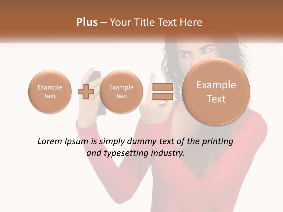 A Woman In A Red Shirt Holding A Cell Phone PowerPoint Template