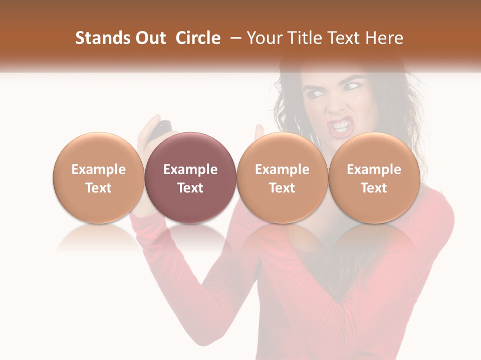 A Woman In A Red Shirt Holding A Cell Phone PowerPoint Template