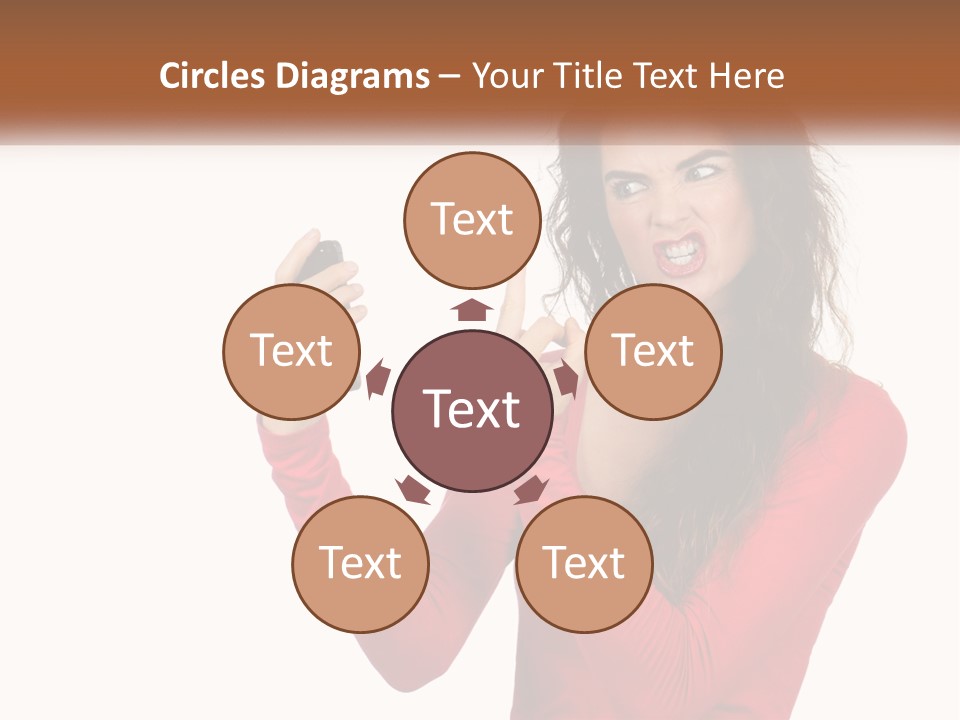 A Woman In A Red Shirt Holding A Cell Phone PowerPoint Template