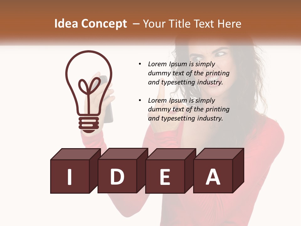 A Woman In A Red Shirt Holding A Cell Phone PowerPoint Template
