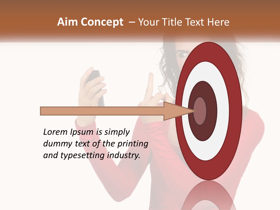 A Woman In A Red Shirt Holding A Cell Phone PowerPoint Template