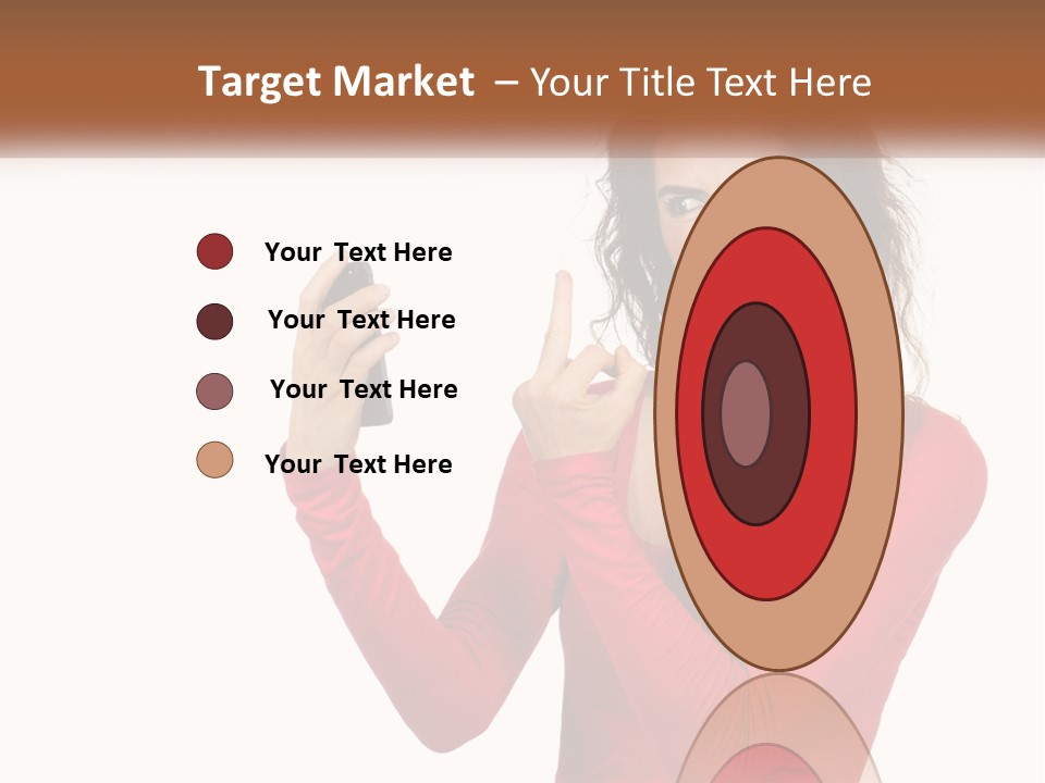 A Woman In A Red Shirt Holding A Cell Phone PowerPoint Template