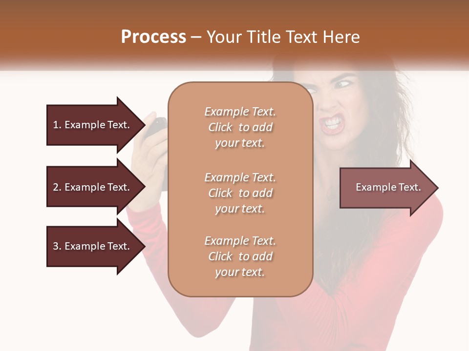 A Woman In A Red Shirt Holding A Cell Phone PowerPoint Template
